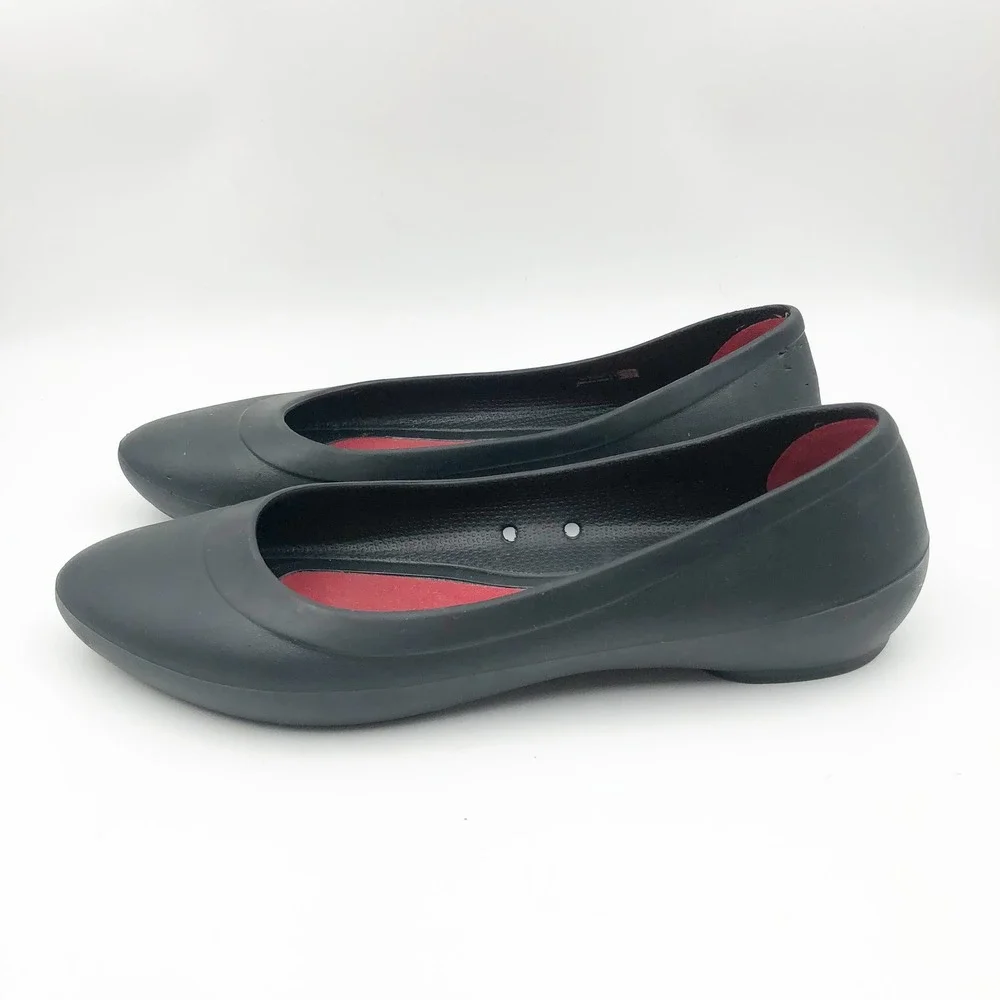 Crocs Shoes Womens 9 Lina Flat Black Rubber Pointed Toe Ballet Flats Office